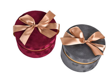 Boîte à bijoux ronde de velours de scintillement, boîte-cadeau de suède emboutissant le logo avec le ruban supérieur fournisseur
