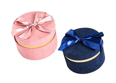Boîte à bijoux ronde de velours de scintillement, boîte-cadeau de suède emboutissant le logo avec le ruban supérieur fournisseur