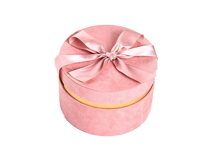Boîte à bijoux ronde de velours de scintillement, boîte-cadeau de suède emboutissant le logo avec le ruban supérieur fournisseur