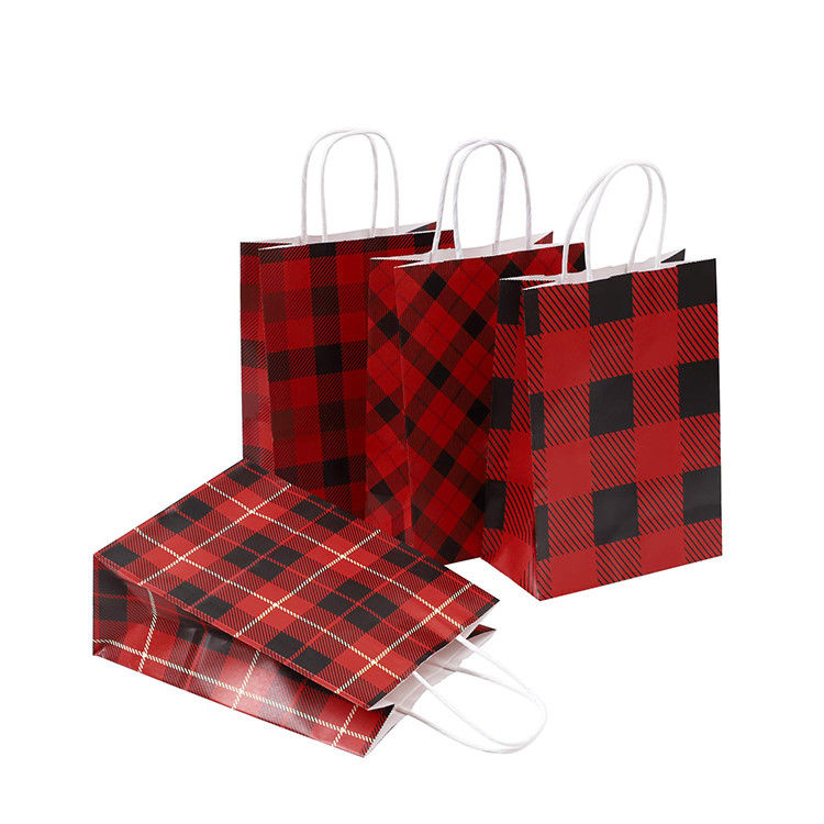 Les sacs de transporteur imprimés par coutume de modèle de grille, cadeau de papier de Brown met en sac la taille 16 x 8 x 22 cm fournisseur